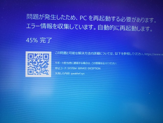 SYSTEM SERVICE EXCEPTIONの画面